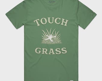 Touch Grass Graphic T-shirt: Bladgroen, Unisex Jersey T-shirt
