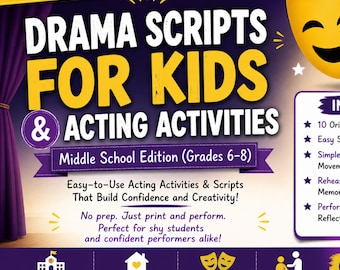 Scenariusze do spektakli teatralnych dla dzieci | Zajęcia aktorskie dla gimnazjum | Jednostka teatralna, Dramat w edukacji domowej, Studium scen, Plik PDF do druku