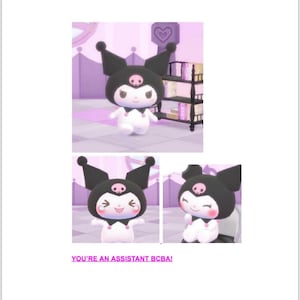 Puede incluir: Ilustración digital de un personaje de dibujos animados con orejas negras, una calavera en la cabeza y un cuerpo blanco. El personaje está en una habitación morada con una estantería y el texto "YOU'RE AN ASSISTANT BCBA!"