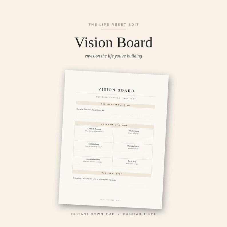 Vision Board Printable | Goal Setting Worksheet | Manifestation Planner ...