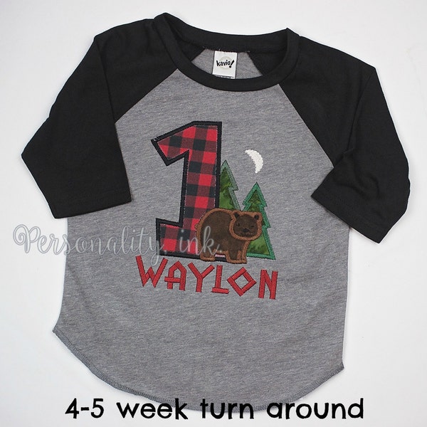 Lumberjack Birthday Raglan Shirt - First Birthday Shirt - Boys lumber jack shirt - Boys forest Bear