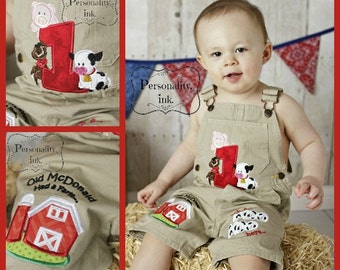 1st birthday Farm theme shortalls - Boys birthday overalls - Personalized Old McDonald Birthday - Farm birthday outfit