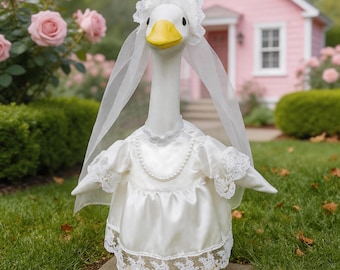 Traje de ganso para porche de boda, vestido de novia para estatua de ganso de 58 cm, atuendo de boda para ganso de porche, decoración divertida para el jardín, regalo de ropa para ganso de 58 cm