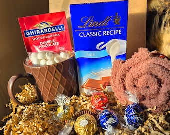 Cozy Hot Chocolate Gift Box | Chocolate Lover Gift Basket | Self Care Gift Set | Birthday Gift Idea
