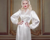 Bridal Silk Full Length Robe, Inspired by Bettie Page, Pin Up Girl, Full Length Dress, Dressing gown, Luxury Women's Robe, Ivory Silk Robe