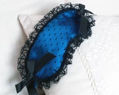 Teal Silk Sleep Mask, Lace Edged Sleepmask, Black Tulle Overlay, Giant Bows, Sexy Burlesque Style Eye Mask, Perfect Small Gift For Mom