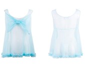 Tiffany Turquoise Mesh Ruffled Babydoll with Giant Bow, very 60s pinup girl, vintage style, Great Gift for your Mother