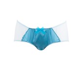 Tiffany Turquoise Silk and Mesh Bikini Briefs/Panties, 1960s vintage style pinup girl knickers, Bridgette Bardot style, Burlesque panties