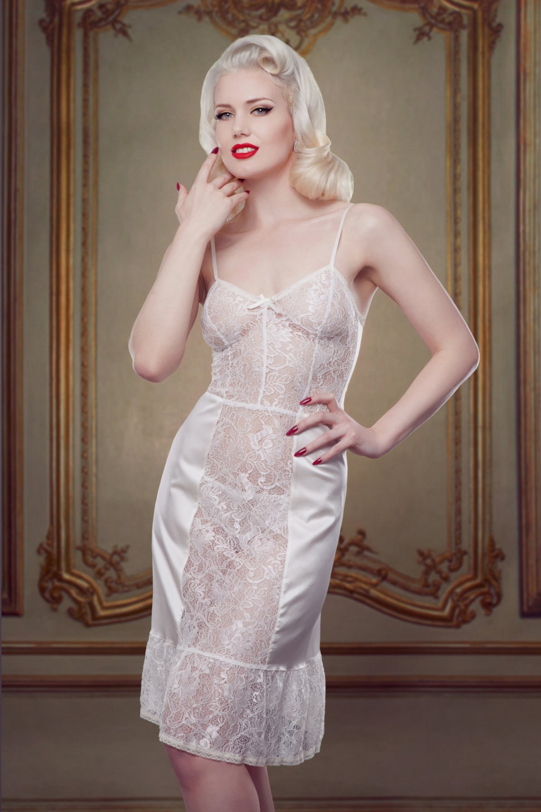 Wedding Dress Slip, Ivory Lace and Silk Satin Lingerie Slip Petticoat, Inspired by Marilyn