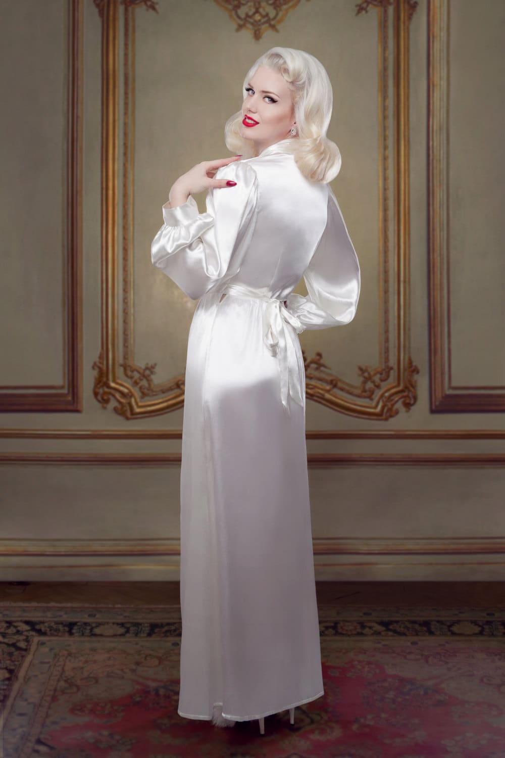 Bridal Silk Full Length Robe Inspired by Bettie Page Pin up Etsy