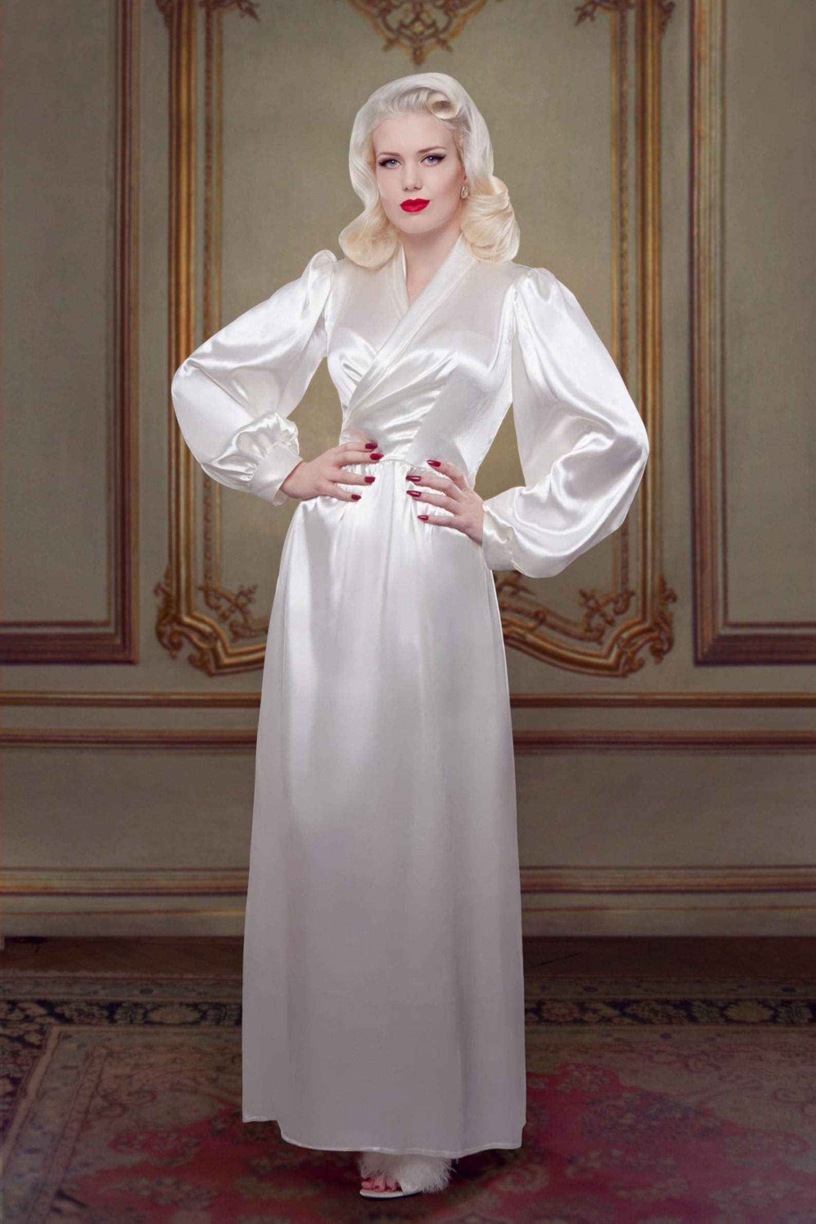 Bridal Silk Full Length Robe Inspired by Bettie Page Pin up Etsy