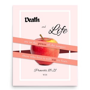 Pink Fruit Bible Quote Poster (Proverbs 18:21)