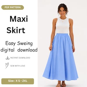 Maxi Skirt Sewing Pattern PDF, Women’s Long Skirt Pattern, Easy DIY Digital Download, XS–2XL .