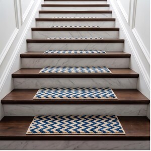 Marchettes Escalier Marocaines | Tapis Marches Tissé Main Chevron | Revêtement Escalier Berbère Laine