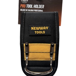 May include: Black tool holder with a yellow and black woven strap and a silver metal hook. The holder has the text "PRO TOOL HOLDER" and "NEWWAY TOOLS" printed on it.