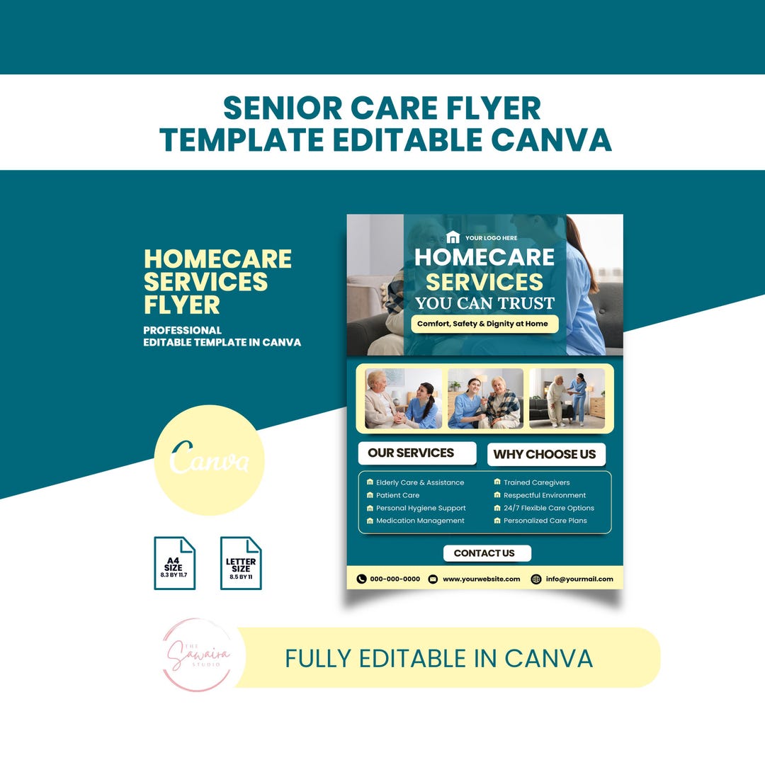 Home Care Flyer Template | Professional Senior Care Services (canva ...