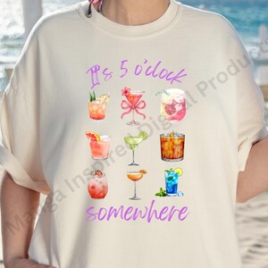 Refreshing It's 5 o'clock Somewhere PNG | Tropical Vibrant Colorful Graphic For Cocktail Lovers | Vacation-Inspired Eye Catching Bar Decor