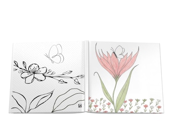 Libro de fotos de tapa dura con flores rosas dibujadas a mano / Cuaderno de bocetos florales