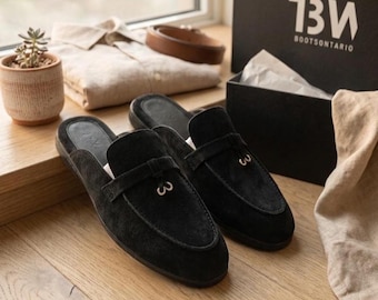 Handmade Goat Suede Leather Mules For Men, Men Slip On Loafers, Dress Shoes