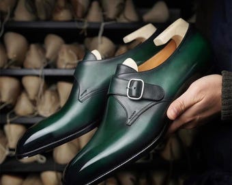 Handmade TwoTone Leather Shoes Men, Monk Shoes, Wedding Wear