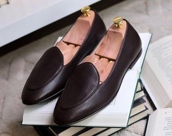 Handmade Brown Leather Dress Shoes For Men, men Slip On Loafers