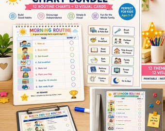 Summer Routine Chart Bundle for Kids | Morning, Bedtime, Daily Visual Schedule (Printable)