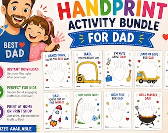 Father's Day Handprint Craft Bundle, Toddler Activity Sheets, Kids Keepsake (PDF Download)