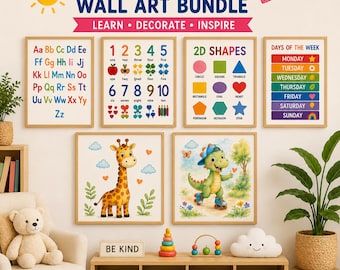Vorschulbildungs-Wand-Kunst-Bündel | Alphabet, Zahlen, Formen, Tage (Digitaler Download)
