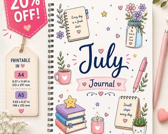 Paquete imprimible de agenda de julio, páginas coloridas para planificador, autocuidado de verano (descarga en PDF)