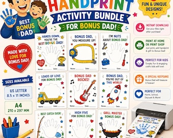 Bonus Dad Handprint Craft Bundle, Father's Day Keepsake Activity Sheets (PDF)