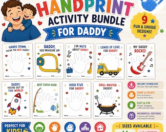 Father's Day Handprint Craft Bundle, Toddler Preschool Activity Sheets (PDF Download)