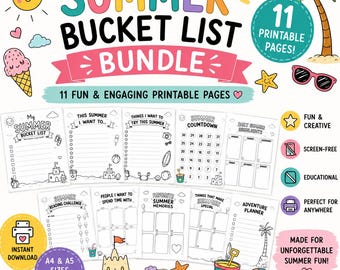 Kinder Sommer Bucket List Bundle, druckbare Aktivitäten, bildschirmfreier Spaß (A4/A5)