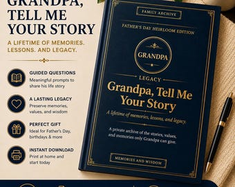 Grandpa Story Journal, Guided Legacy Keepsake, Father's Day Memory Book (PDF Download)