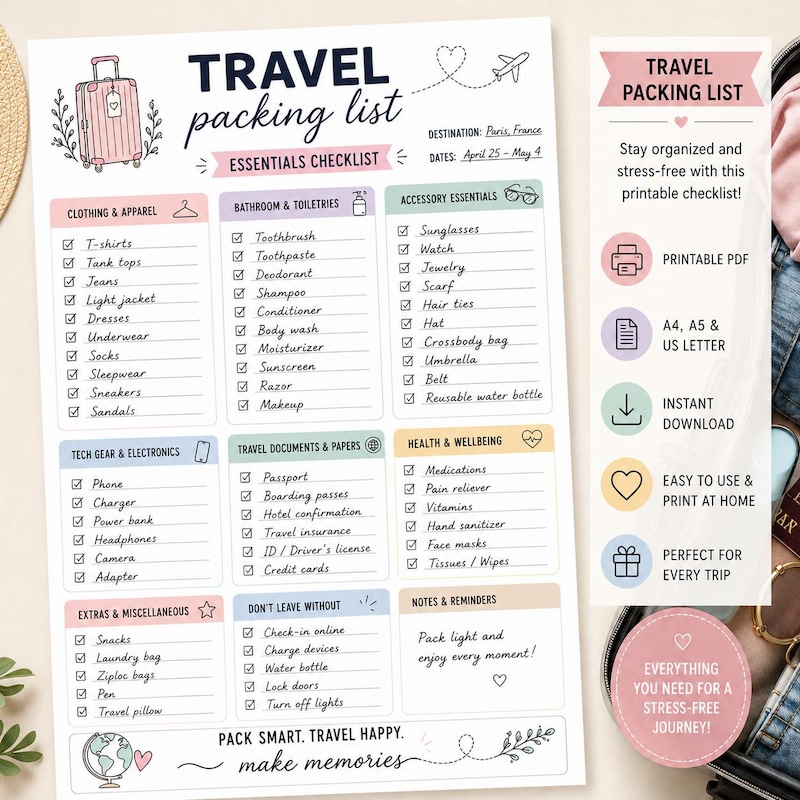 Packing List Layout.pdf Packing Checklist A5 - Etsy UK