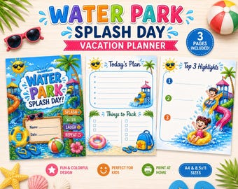 Planejador de Dia de Diversão no Parque Aquático para Crianças, Pacote de Atividades de Verão (Download Digital)