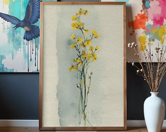 Gelbe Wildblumen Aquarell Drucke, Botanische Blumen Kunst (Digitaler Download)