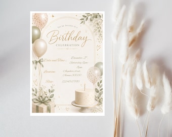 Elegante Geburtstagseinladung Vorlage, Minimal Luxe Canva Invite (Digitaler Download)