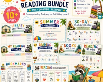 Kids Summer Reading Bundle, bedruckbares Challenge Pack, Log, Bingo (A4 A5 PDF)