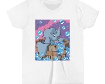 T-Shirt Kid Baby Elephant in Bathtub Youth Tee | Bubbles, Cute Animal Shirt