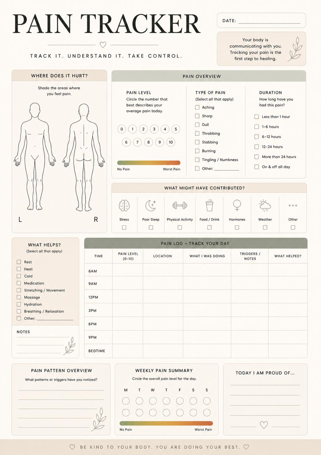 Pain Tracker Printable | Chronic Pain Log | Symptom & Trigger Tracker ...