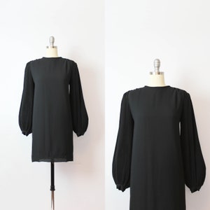 vintage 80s PIERRE CARDIN dress / 1980s designer black dress / micro pleated sleeve dress / balloon sleeve dress