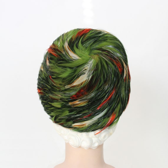vintage feather hat / 1960s feather hat / green f… - image 7
