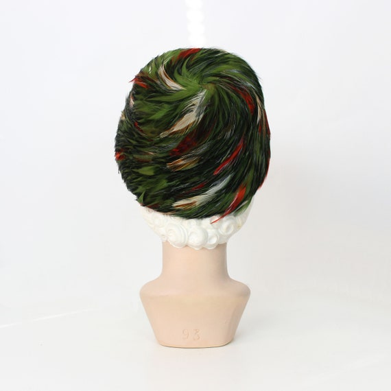 vintage feather hat / 1960s feather hat / green f… - image 6