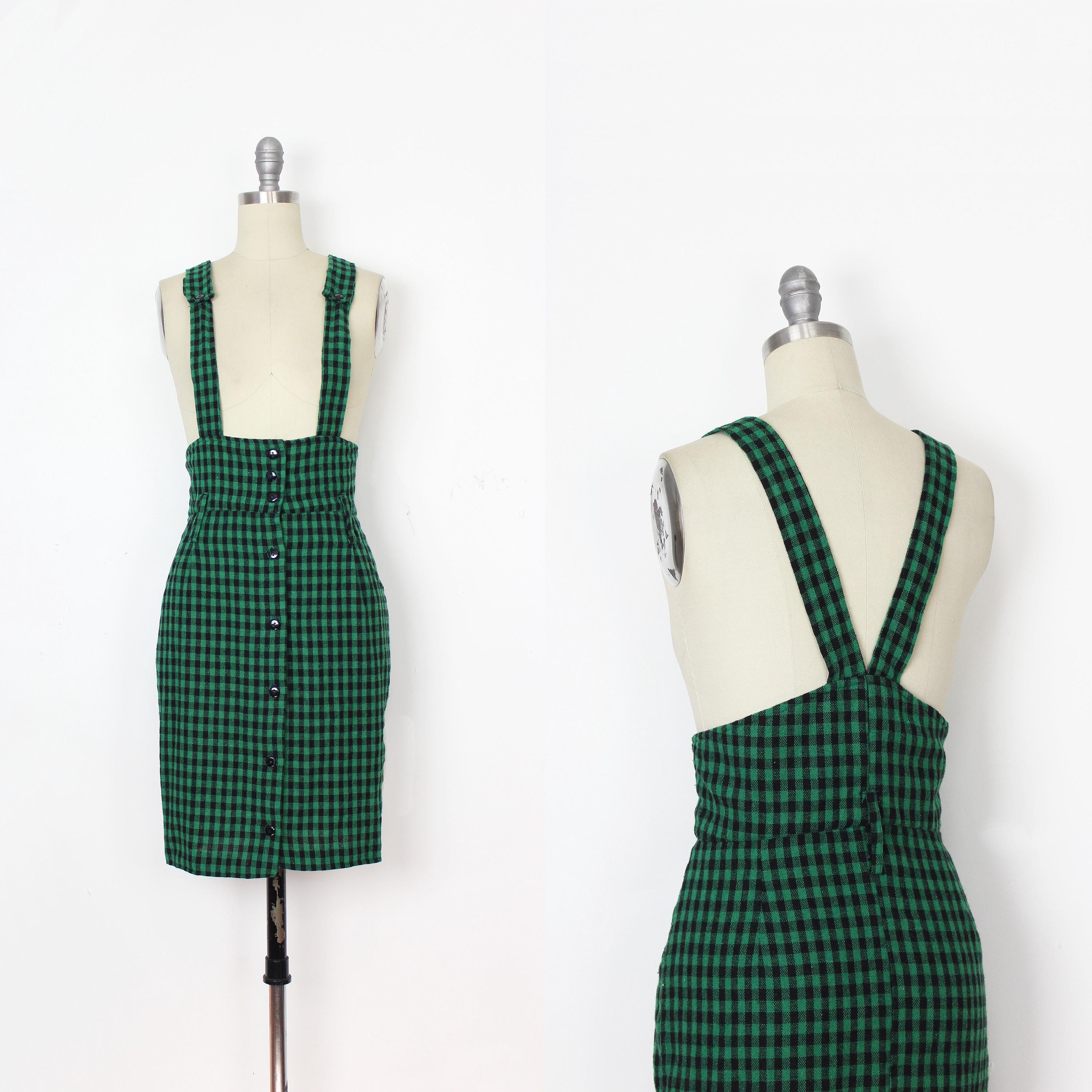 Green plaid overall skirt hotsell