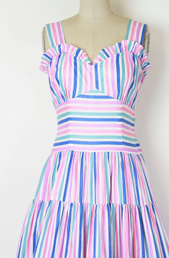 vintage 40s striped cotton dress / candy striped … - image 5