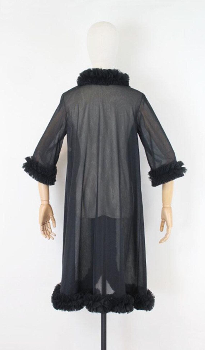 Vintage 50s Black Chiffon Robe / 1950s Sheer Black Robe / Ruffled ...