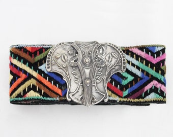 antique art nouveau belt buckle / 1900s belt buckle / metal belt buckle / floral metal belt / silver belt buckle / repousse belt buckle