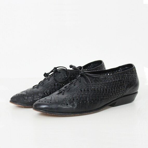 vintage woven leather flats / 1980s lace up oxford