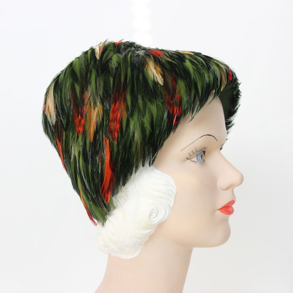 vintage feather hat / 1960s feather hat / green f… - image 8