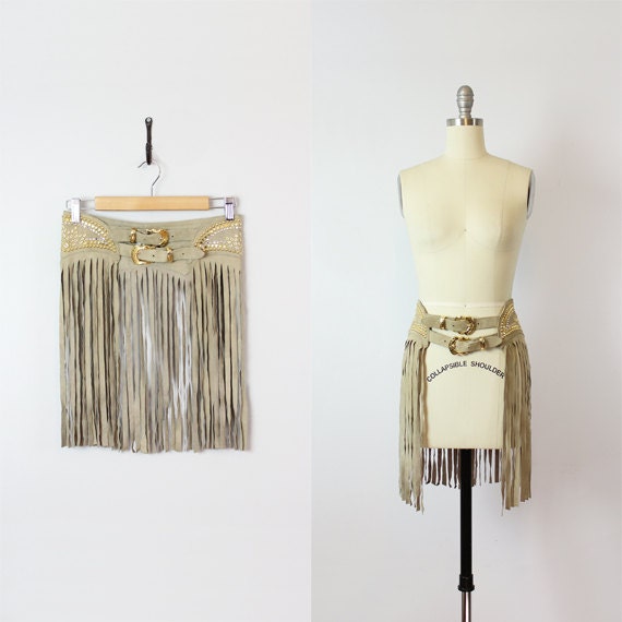 vintage 70s fringed suede belt / 1970s rare KIPPYS
